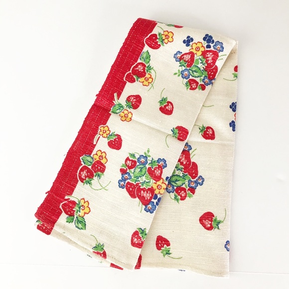 Vintage Other - Strawberry Print Tea Dish Towel Dishtowel Kitchen